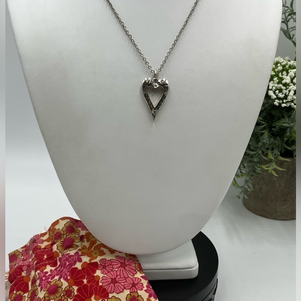 Brighton Bella Mia Necklace Pave Crystals Heart Pendant Reversible Retired 17"